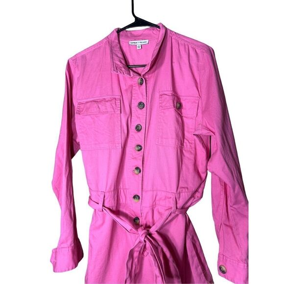 Express X Rocky Barnes Women’s M Pink Long-Sleeve Button Romper Size Medium - Picture 2 of 8